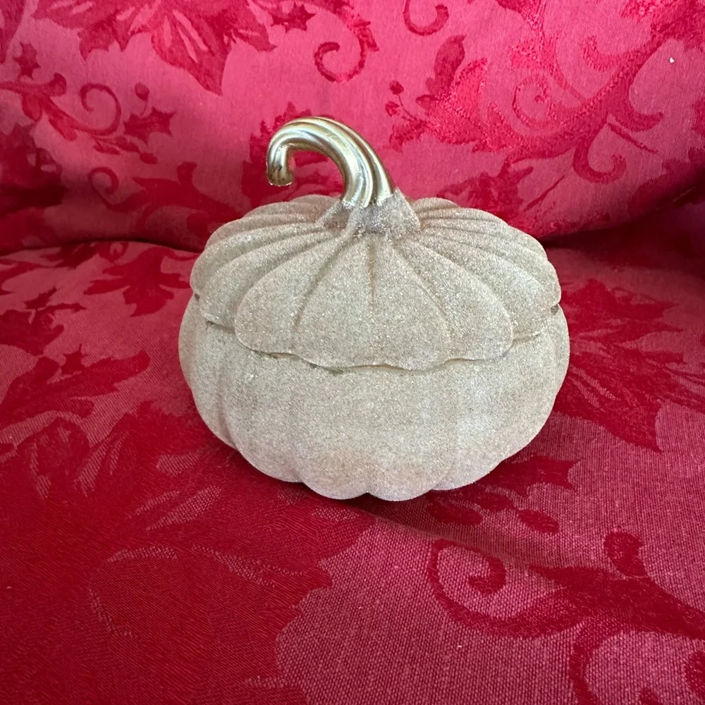 Velvety Decorative Tan Glass Pumpkin candle